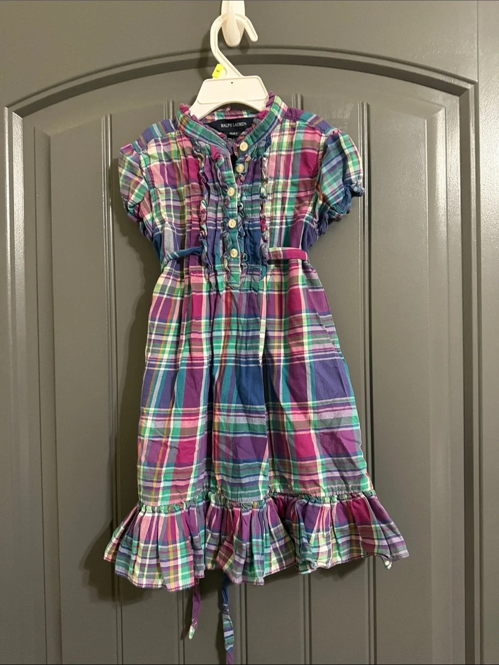 Ralph Lauren Multicolor Plaid Ruffle-Trim Dress like new 4T
